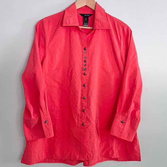 Ali Miles Tops - Ali Miles Crinkled Button Front Blouse Bright Coral Pink Collared Women’s Small‎